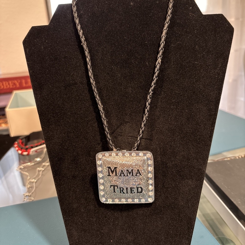 Mama Tried Silver And Rhinestone Necklace